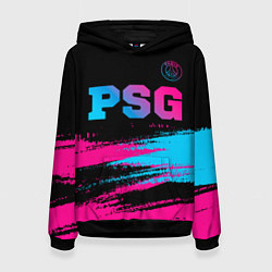 Толстовка-худи женская PSG - neon gradient: символ сверху, цвет: 3D-черный