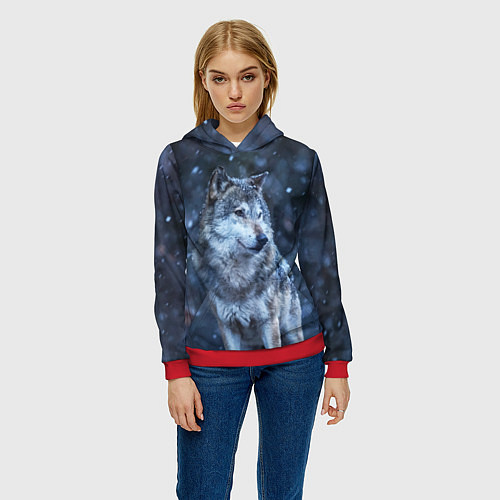 Женская толстовка Лесной волк / 3D-Красный – фото 3