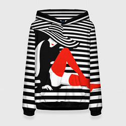 Толстовка-худи женская Загадочная девушка в красных чулках, цвет: 3D-черный