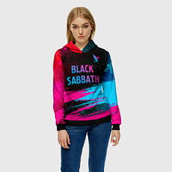 Толстовка-худи женская Black Sabbath - neon gradient: символ сверху, цвет: 3D-черный — фото 2