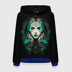 Толстовка-худи женская Готическая ведьма на чёрном фоне, цвет: 3D-синий