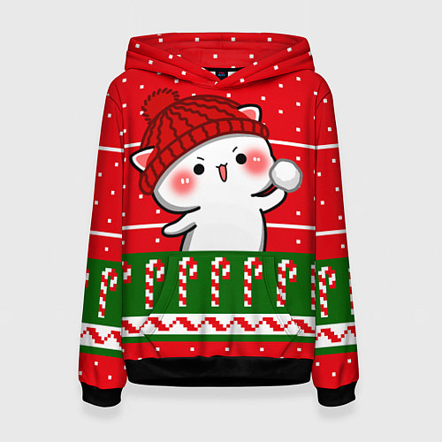 Женская толстовка Белый котик - игра в снежки / 3D-Черный – фото 1