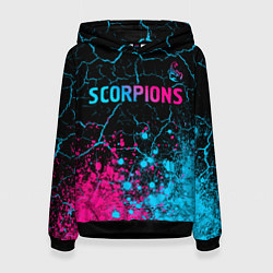 Толстовка-худи женская Scorpions - neon gradient: символ сверху, цвет: 3D-черный