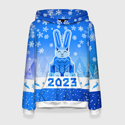 Толстовка-худи женская Геометрический кролик 2023, цвет: 3D-белый