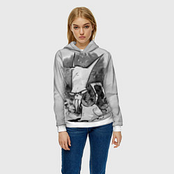 Толстовка-худи женская Кот зловред - червяк джим, цвет: 3D-белый — фото 2