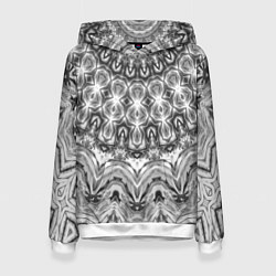 Толстовка-худи женская Серый ажурный калейдоскоп мандала, цвет: 3D-белый