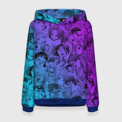 Толстовка-худи женская Ахегао красивый неон, цвет: 3D-синий