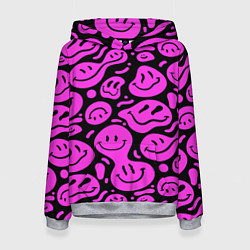 Толстовка-худи женская Кислотный розовый в смайликах, цвет: 3D-меланж