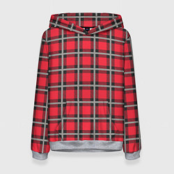 Толстовка-худи женская Красная шотландская клетка, цвет: 3D-меланж