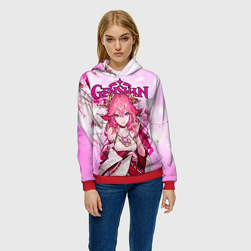 Женская толстовка Яэ Мико Геншин импакт / 3D-Красный – фото 3