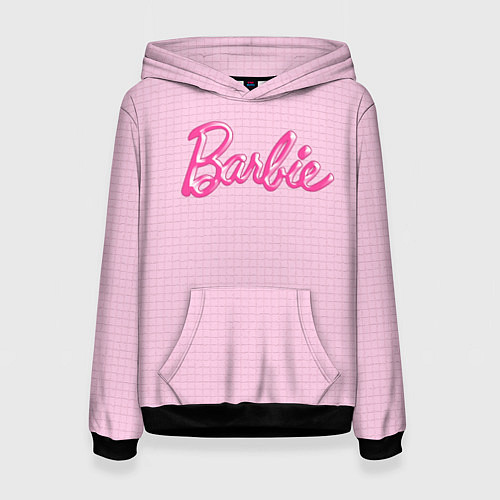 Женская толстовка Барби - логотип на клетчатом фоне / 3D-Черный – фото 1