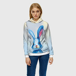 Толстовка-худи женская Синий кролик на фоне неба, цвет: 3D-белый — фото 2