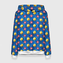 Толстовка-худи женская Новогодние ёлочные игрушки, цвет: 3D-белый