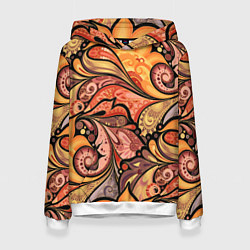 Толстовка-худи женская Multicolored branching floral patterns, цвет: 3D-белый