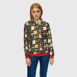 Толстовка-худи женская Узор штрихованный, цвет: 3D-красный — фото 2