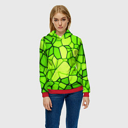 Толстовка-худи женская Неоновые салатовые осколки, цвет: 3D-красный — фото 2
