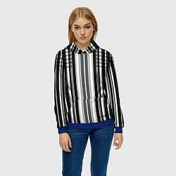 Толстовка-худи женская Бело серый полосатый узор, цвет: 3D-синий — фото 2