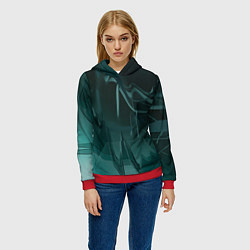 Толстовка-худи женская Волнообразные тёмно-зелёные линии, цвет: 3D-красный — фото 2