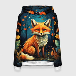 Толстовка-худи женская Лиса в Folk Art стиле, цвет: 3D-белый