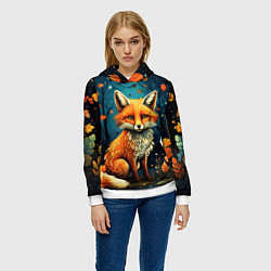 Толстовка-худи женская Лиса в Folk Art стиле, цвет: 3D-белый — фото 2