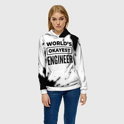 Толстовка-худи женская Worlds okayest engineer - white, цвет: 3D-белый — фото 2