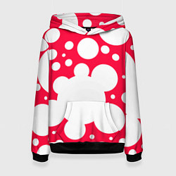 Толстовка-худи женская Красное в белый горошек, цвет: 3D-черный