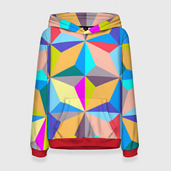 Толстовка-худи женская Полностью разноцветный ромбический паттерн, цвет: 3D-красный