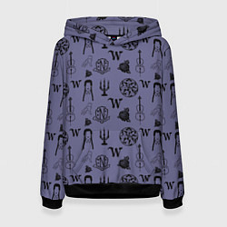 Толстовка-худи женская Паттерн Уэнсдей, цвет: 3D-черный