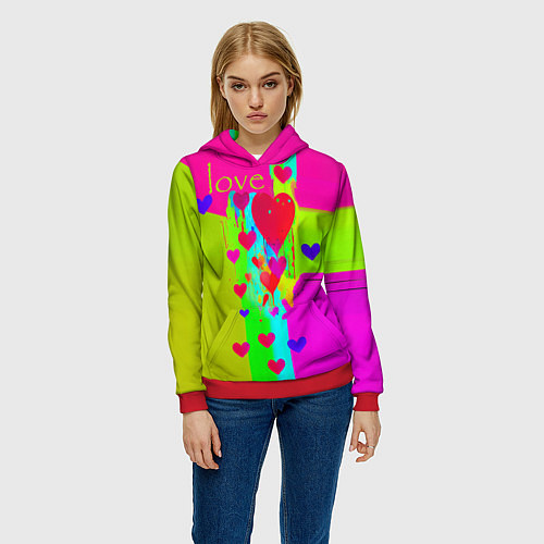 Женская толстовка Love сердечки / 3D-Красный – фото 3