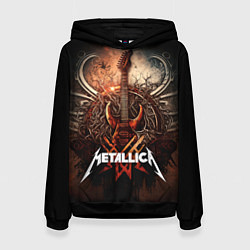 Толстовка-худи женская Metallica гитара и логотип, цвет: 3D-черный