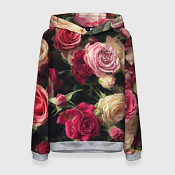 Толстовка-худи женская Нежные кустовые розы, цвет: 3D-меланж