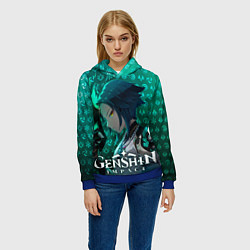 Толстовка-худи женская Адепт Сяо элементали, цвет: 3D-синий — фото 2