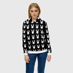 Толстовка-худи женская Bunny pattern black, цвет: 3D-белый — фото 2