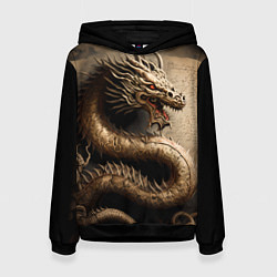 Толстовка-худи женская Китайский дракон с открытой пастью, цвет: 3D-черный