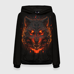 Толстовка-худи женская Морда огненного волка, цвет: 3D-черный
