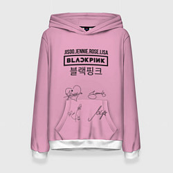 Толстовка-худи женская Blackpink лого и подписи, цвет: 3D-белый