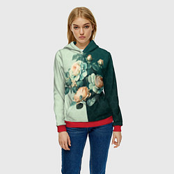 Толстовка-худи женская Розы на зеленом фоне, цвет: 3D-красный — фото 2