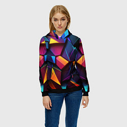 Толстовка-худи женская Неоновые абстрактные плиты, цвет: 3D-черный — фото 2