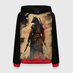 Толстовка-худи женская Самурай на бежевом фоне, цвет: 3D-красный