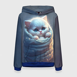 Толстовка-худи женская Котик в мешке, цвет: 3D-синий