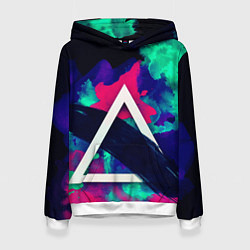 Толстовка-худи женская Треугольник в разноцветном дыму, цвет: 3D-белый