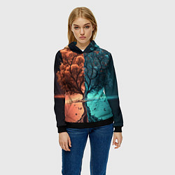 Толстовка-худи женская Таинственное дерево в озере, цвет: 3D-черный — фото 2