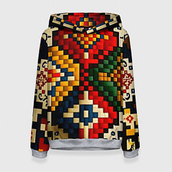 Толстовка-худи женская Русский узор крестиком, цвет: 3D-меланж