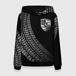 Толстовка-худи женская Porsche tire tracks, цвет: 3D-черный