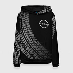 Толстовка-худи женская Nissan tire tracks, цвет: 3D-черный
