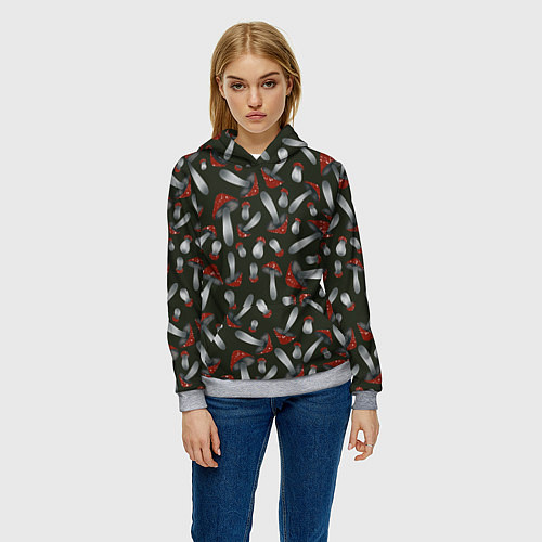 Женская толстовка Мухоморы - паттерн / 3D-Меланж – фото 3