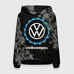 Толстовка-худи женская Volkswagen в стиле Top Gear со следами шин на фоне, цвет: 3D-черный