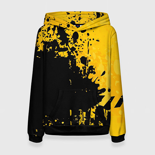Женская толстовка Пятна черной краски на желтом фоне / 3D-Черный – фото 1