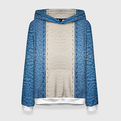 Толстовка-худи женская Кожа синяя белая, цвет: 3D-белый