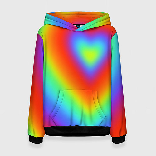 Женская толстовка Сердце - радужный градиент / 3D-Черный – фото 1